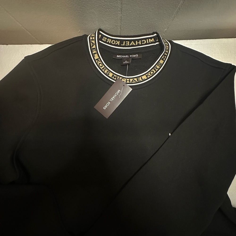 Michael Kors Black Crewneck Sweater with Gold Accents